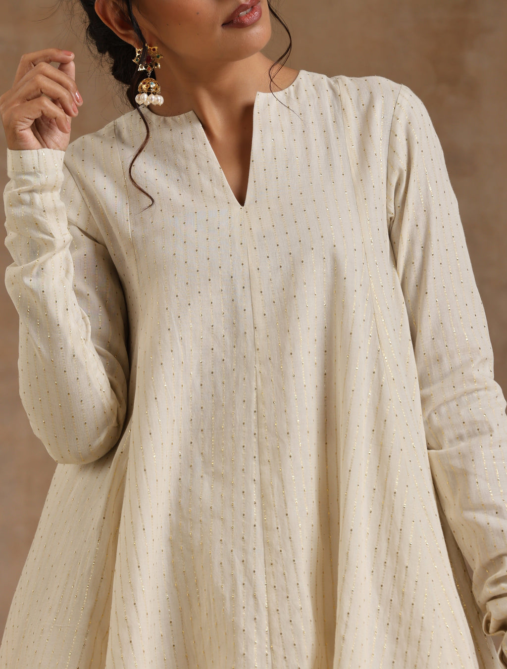 trueBrowns Ivory Gold Cotton Flared Co-Ord Set | Grocsy
