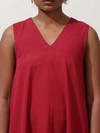 trueBrowns Maroon Cotton Linen Dress | Grocsy