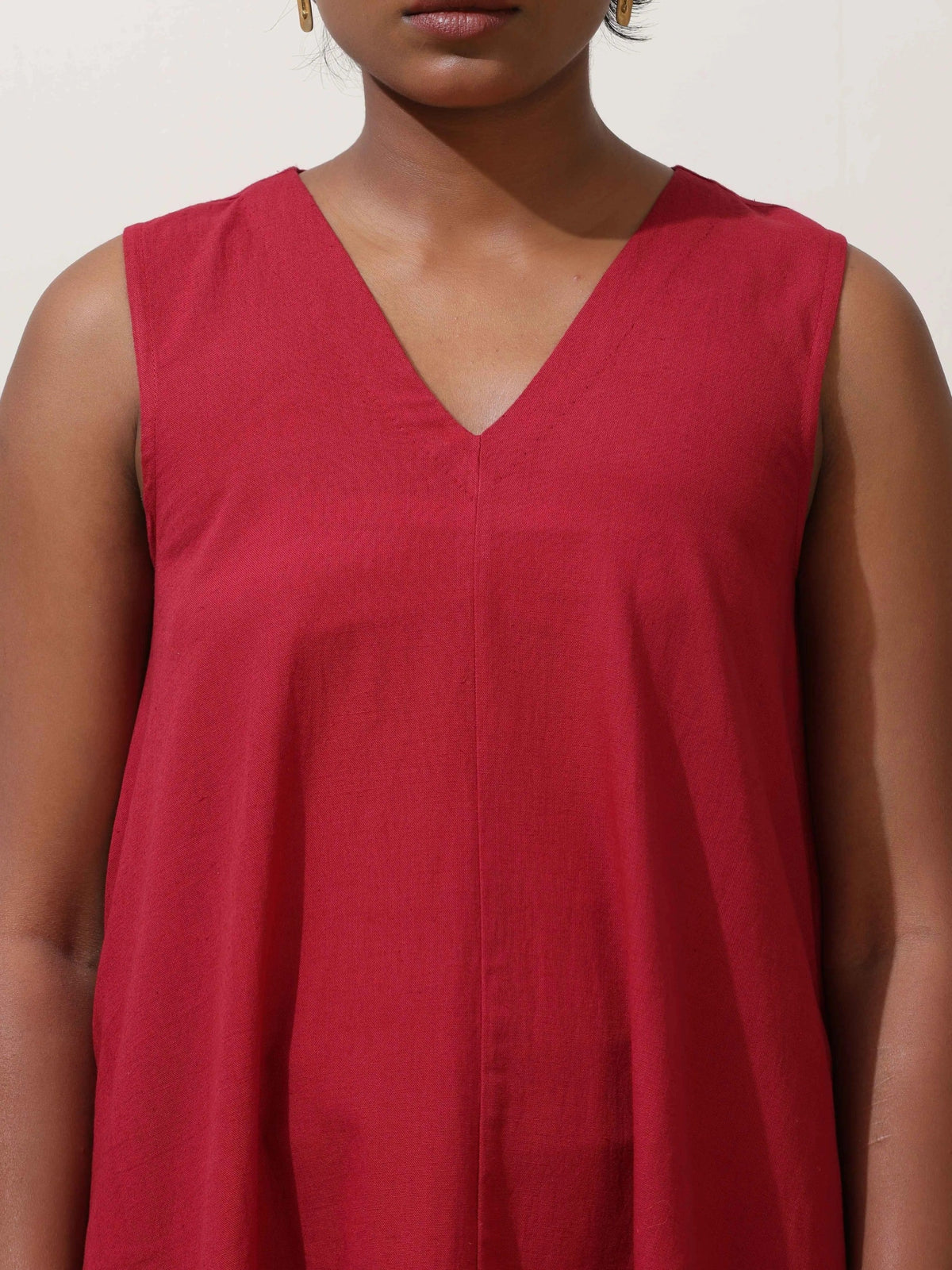 trueBrowns Maroon Cotton Linen Dress | Grocsy