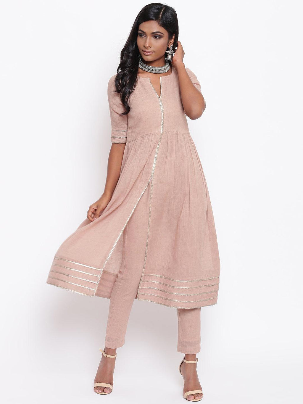trueBrowns Pure Cotton Gota Slit Kurta Set | Relove | Grocsy