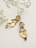 trueBrowns Brass Pink Stone Paisley Earrings | Grocsy