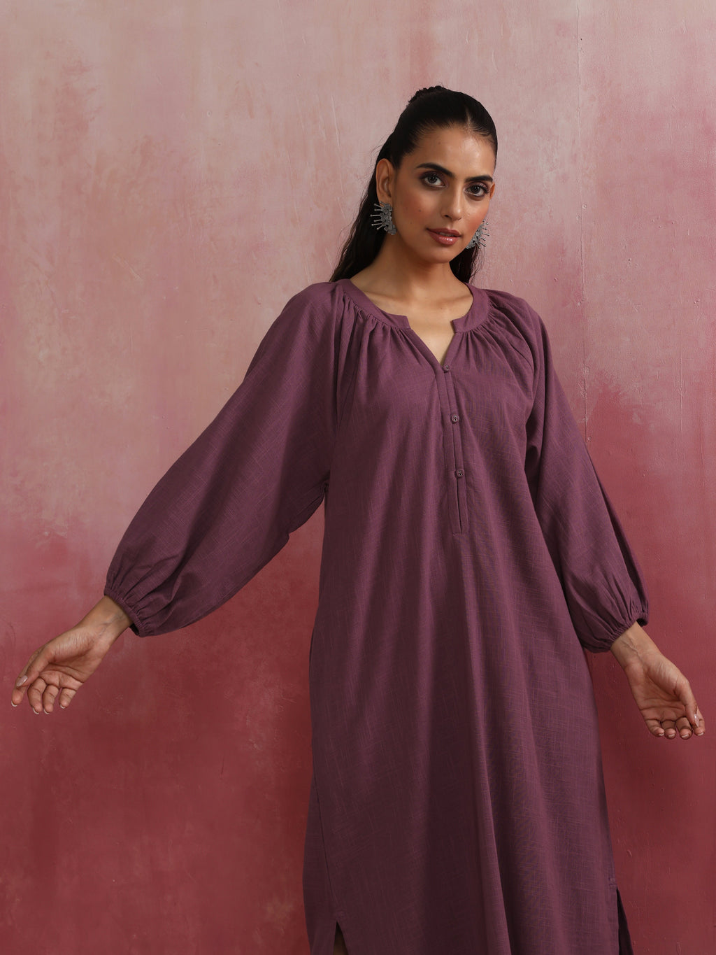 trueBrowns Light Purple Cotton Dobby Dress | Grocsy