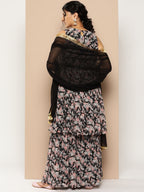 KSUT (House of Varanga) Black Printed Anarkali Kurta Paired With Sharara And Plain Tonal Dupatta | Grocsy