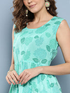 InWeave Women's Turquoise Printed Chintz Tiered Sharara Set | Grocsy