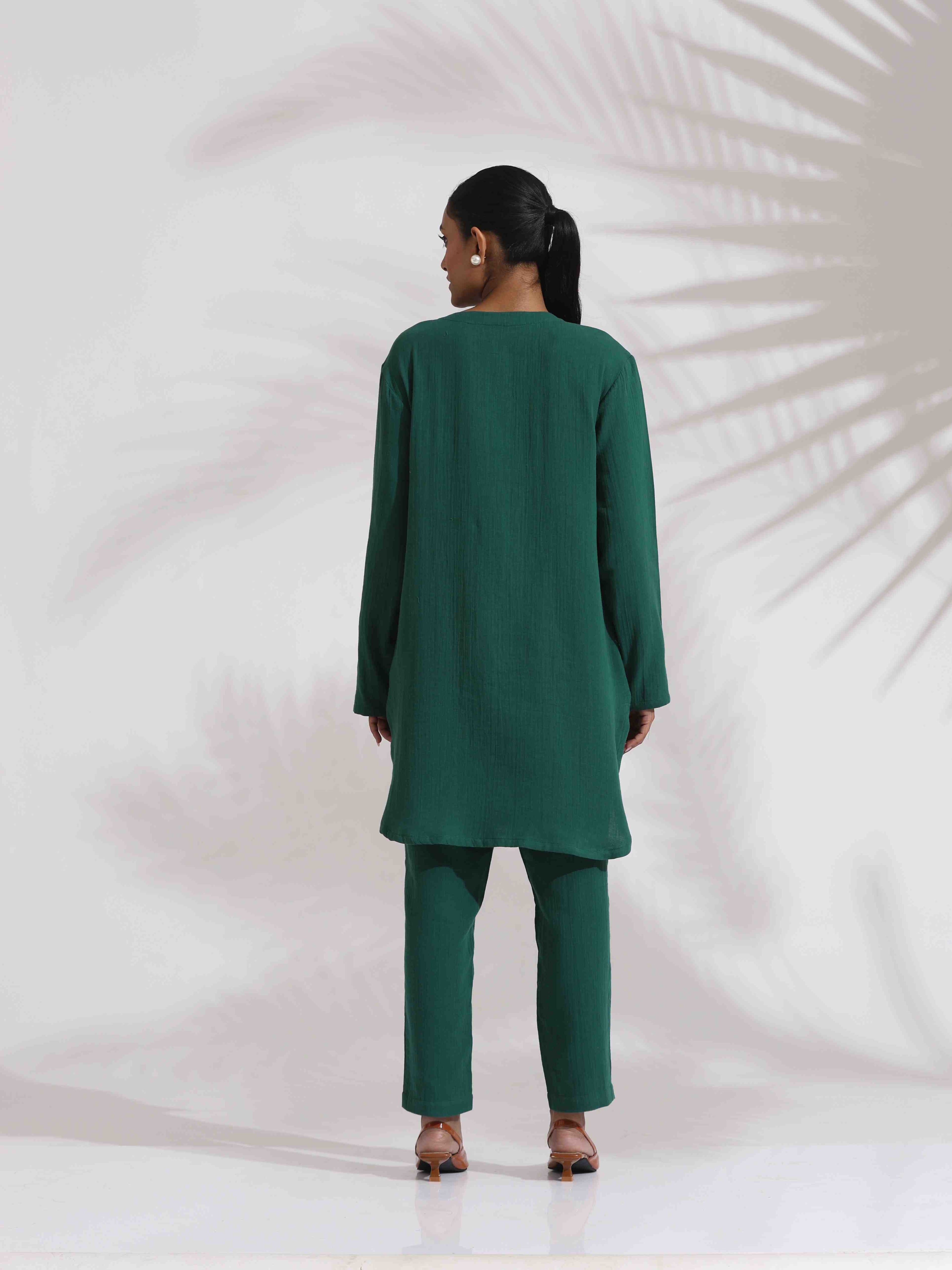 trueBrowns Green Cotton Kurta Co-ord Set | Grocsy