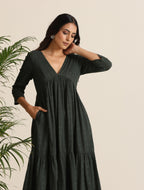 trueBrowns Charcoal Cotton Dobby Tiered Dress | Grocsy