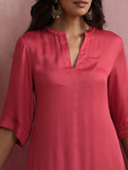 trueBrowns Red Modal Straight Fit Kurta Set | Grocsy