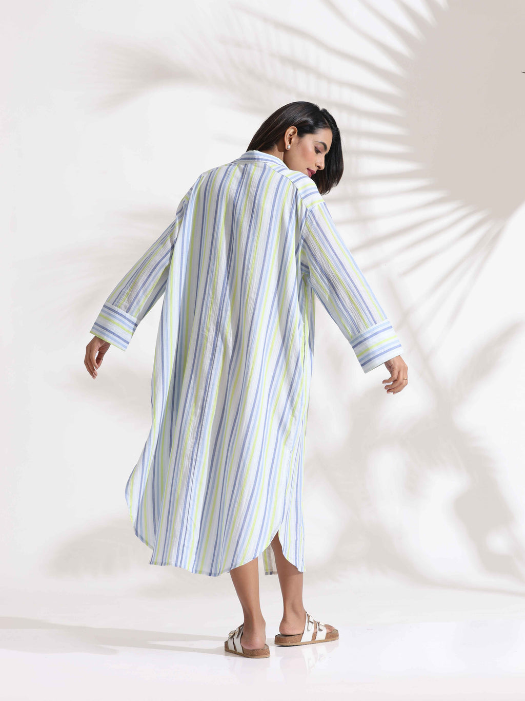 trueBrowns White Cotton Multi Stripe Shirt Dress | Grocsy