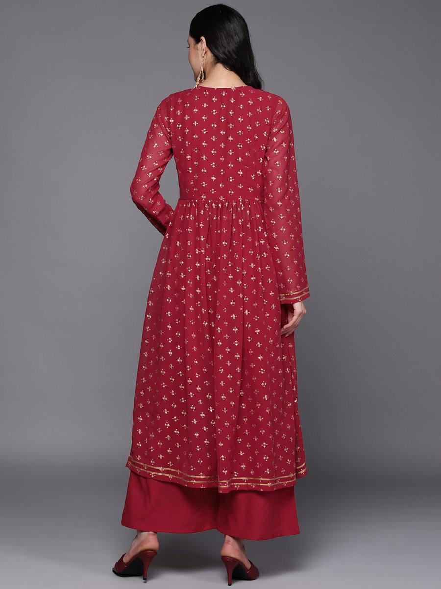 Ahalyaa Women Maroon Floral Empire Kurta with Palazzos | Grocsy