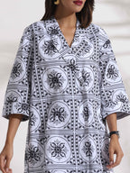 trueBrowns White Cotton Print Jacket Co-ord Set | Grocsy