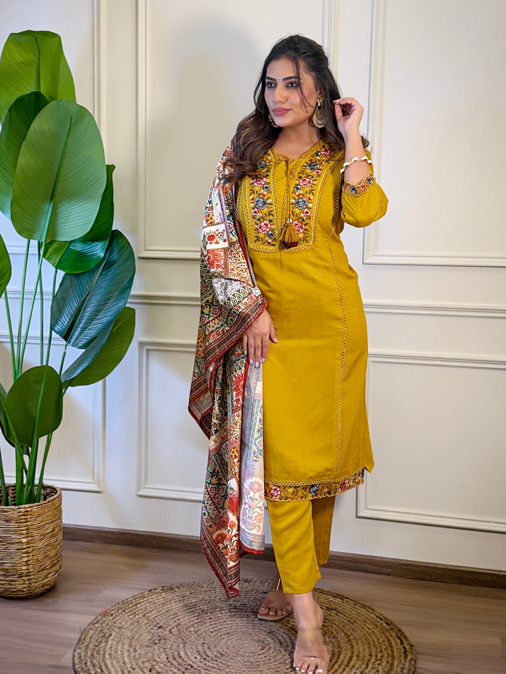 The52 Women's Gorgeous Viscose Embroidery Straight Kurta with Pant And Dupatta Set | Grocsy