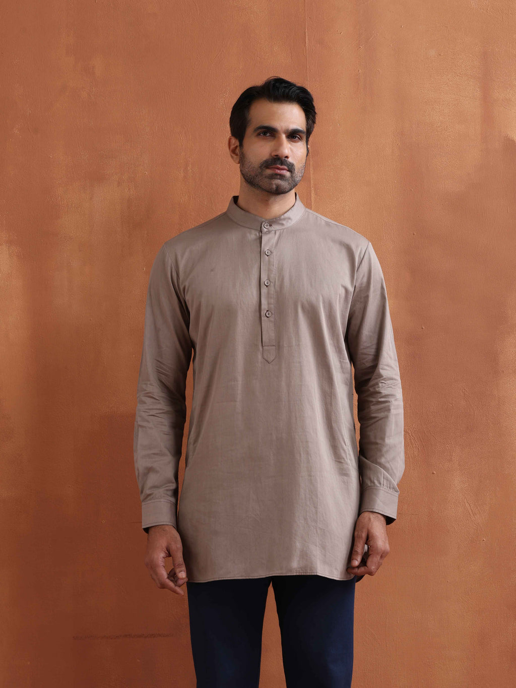 trueBrowns Men's Beige Cotton Short Kurta | Grocsy