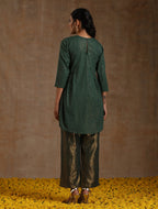 trueBrowns Dark Green Gold Cotton Side Gather Co-Ord Set | Grocsy