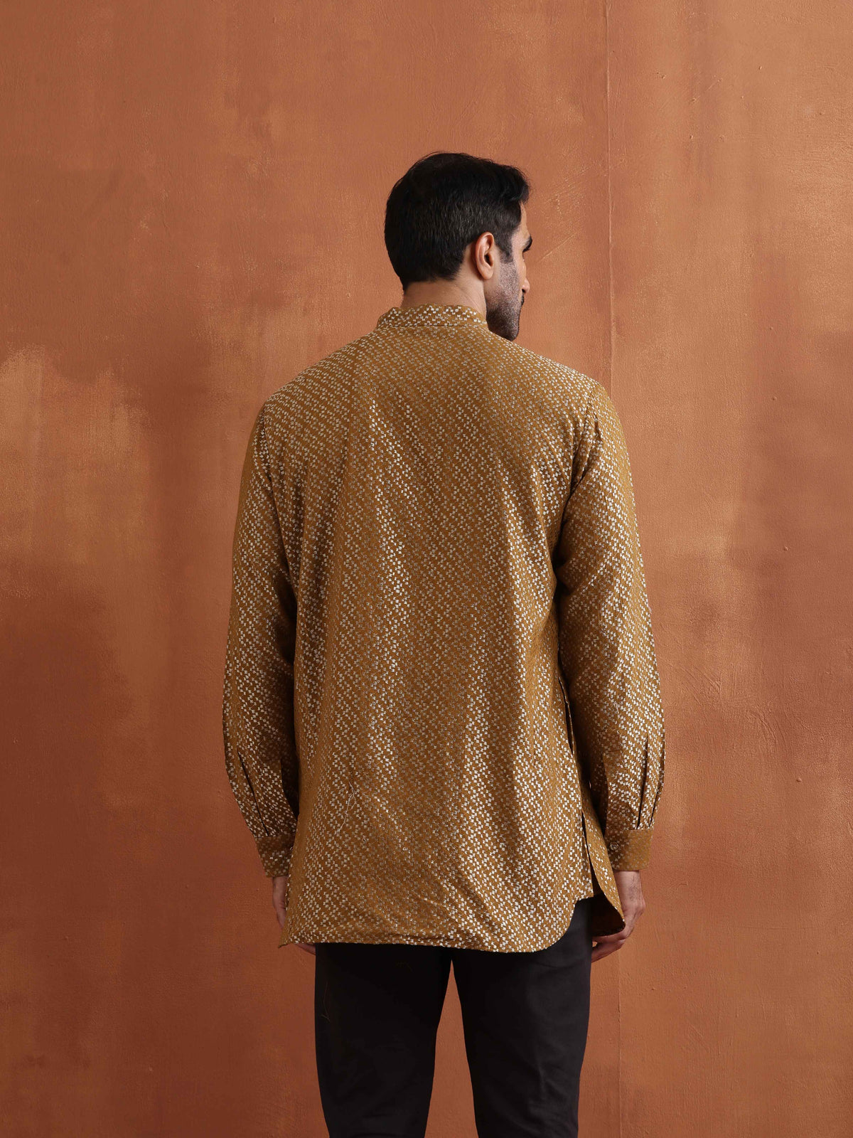 trueBrowns Men's Mustard Cotton Dobby Short Kurta | Grocsy