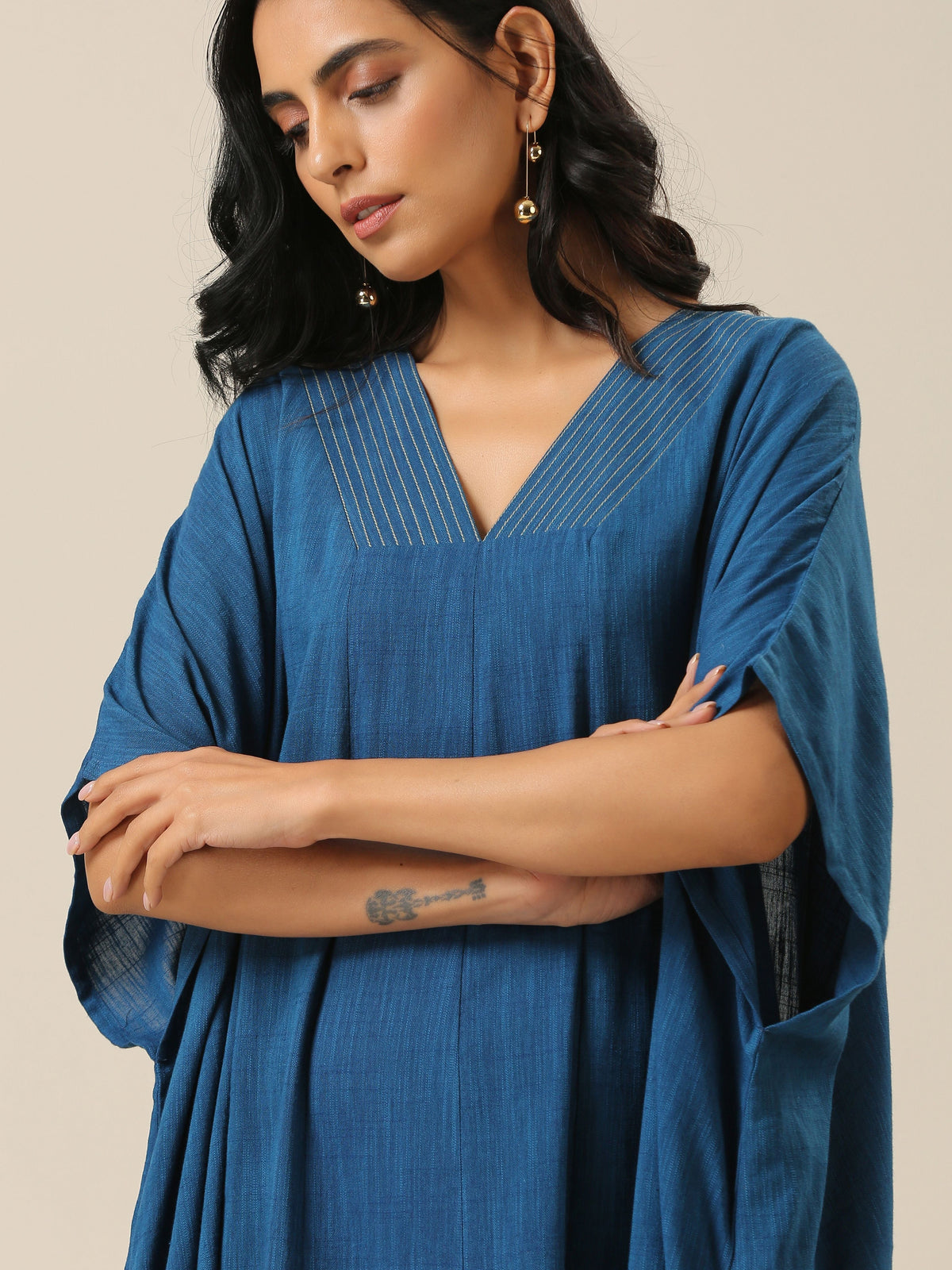 trueBrowns Classic Blue Panel Kaftan dress | Grocsy