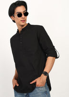 Fabmade Noir Linen Short Kurta | Grocsy