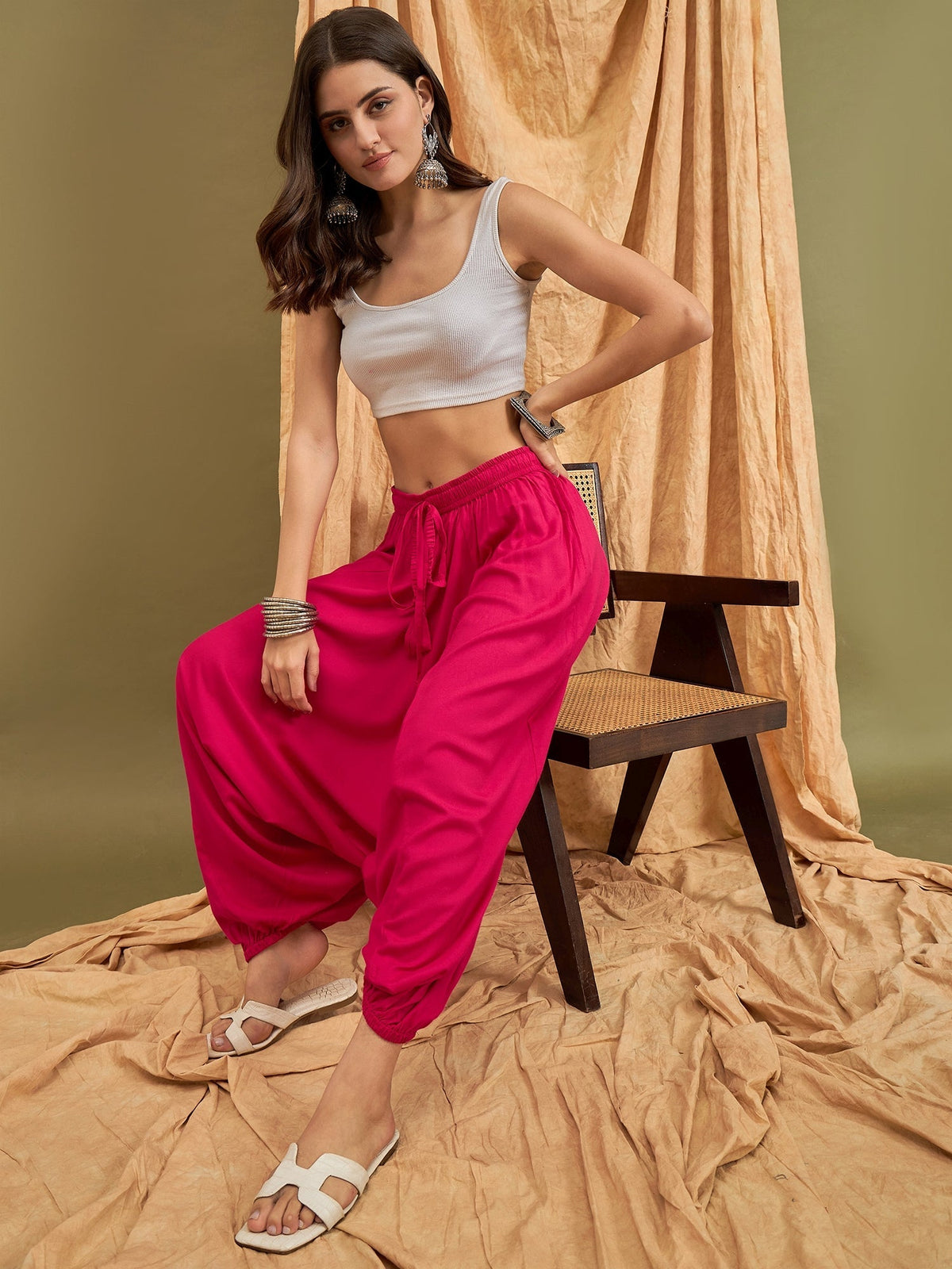 InWeave Fuchsia Solid Harem Pant | Grocsy