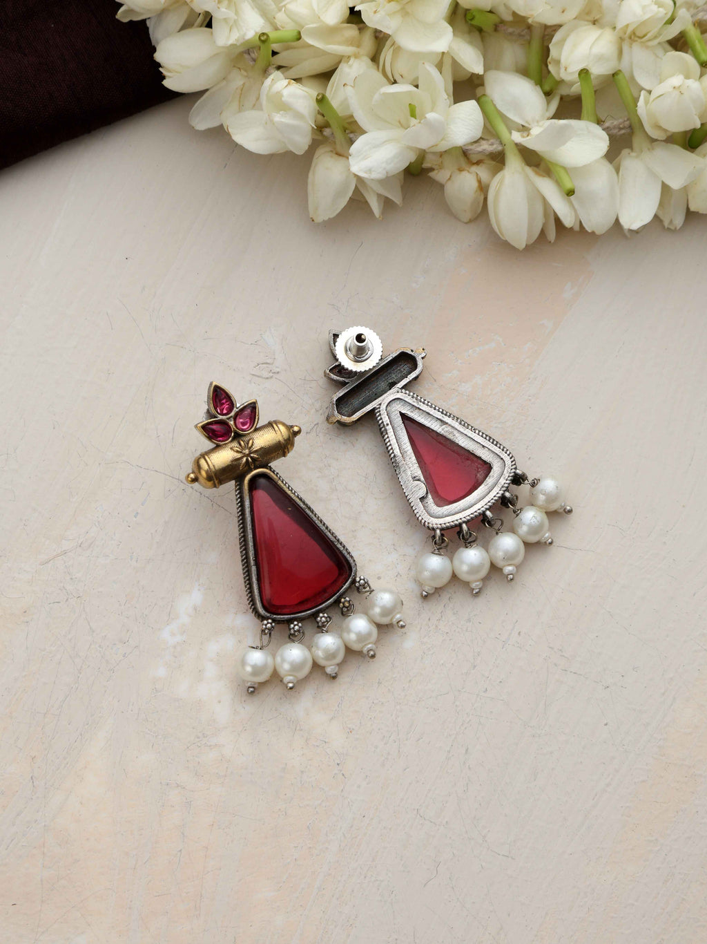 trueBrowns Silver Gold Tone Petal Dangle Earrings | Grocsy
