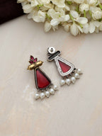 trueBrowns Silver Gold Tone Petal Dangle Earrings | Grocsy