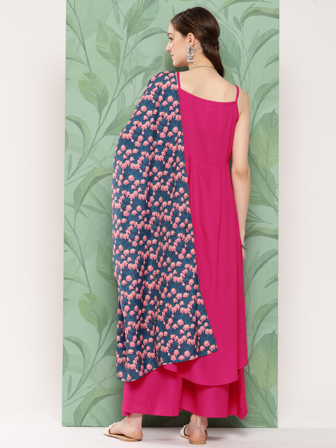 InWeave Women's Fuchsia Strappy Set W Navy Pink Lotus Cr Duptta | Grocsy