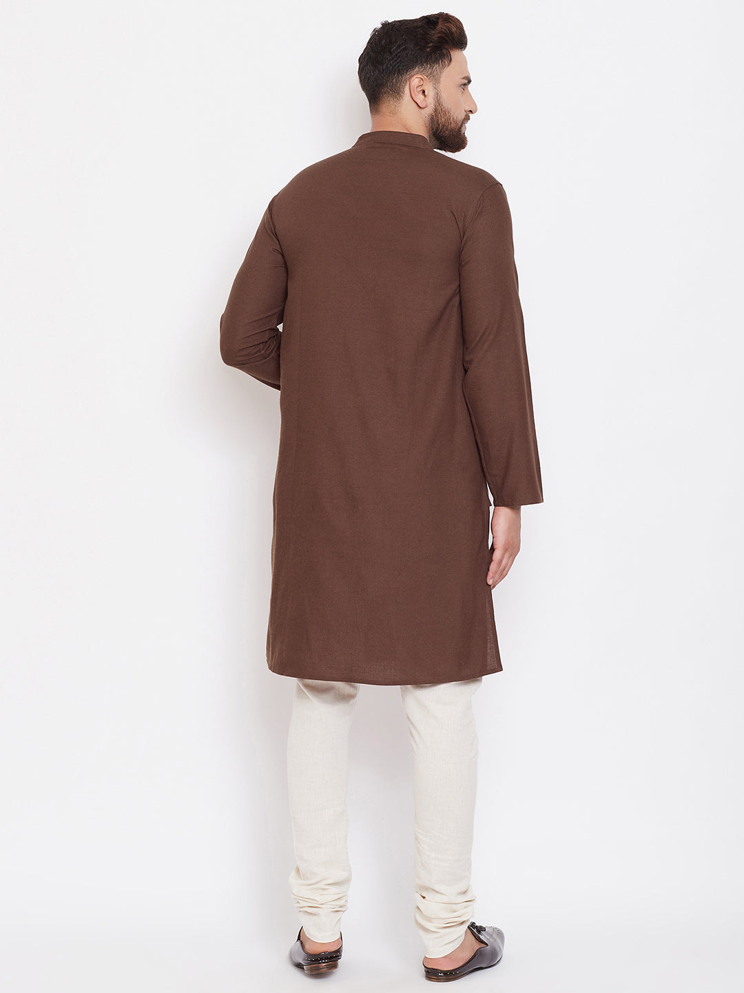 Even Apparels Brown Solid Kurta With Band Collar | Grocsy
