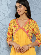 Ahalyaa Floral Print Crepe Empire Midi Ethnic Dress | Grocsy