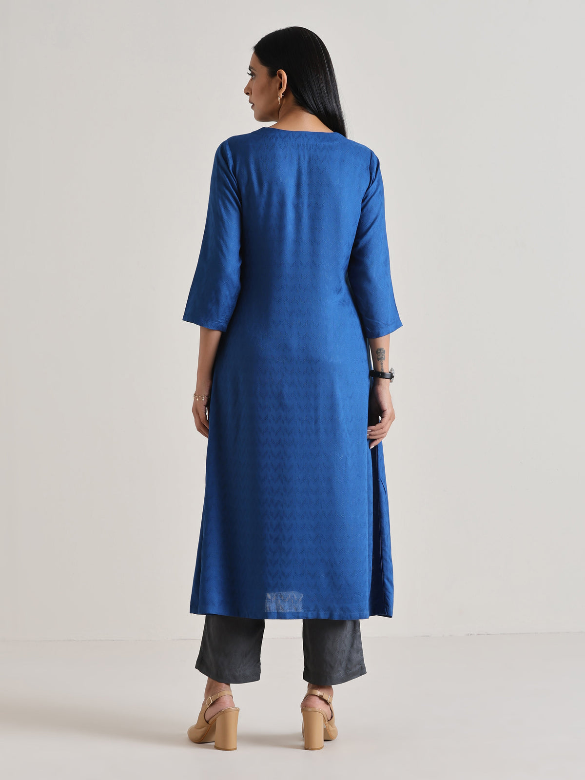 trueBrowns Ink Blue Angrakha Kurta Set | Grocsy