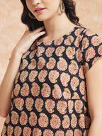 InWeave Women's Black Small Paisley Kalamkari A Line Dress | Grocsy