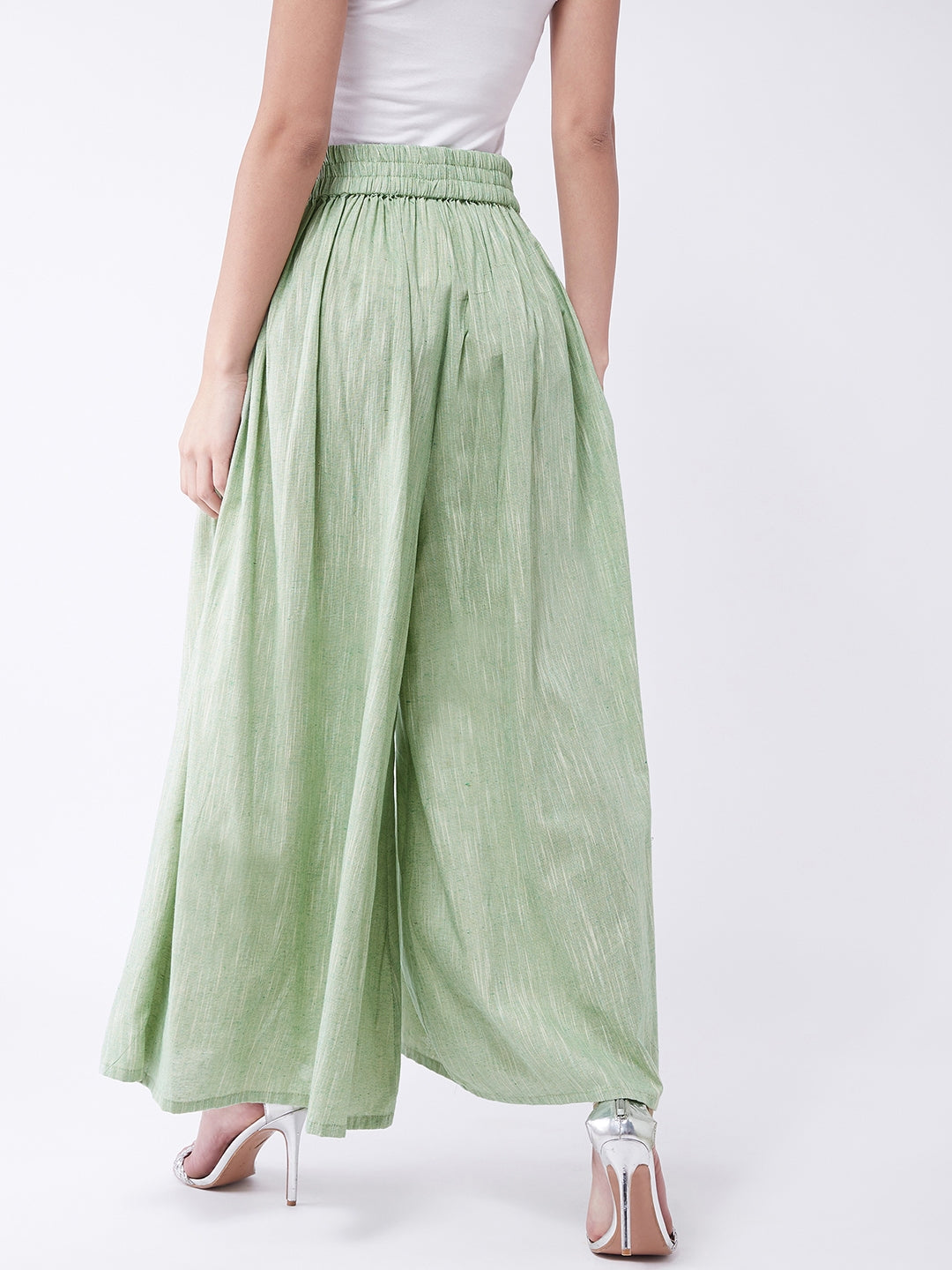 InWeave Women's Green Handloom Palazzo | Grocsy