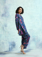 trueBrowns Blue Printed Velvet Co-Ord Set | Grocsy