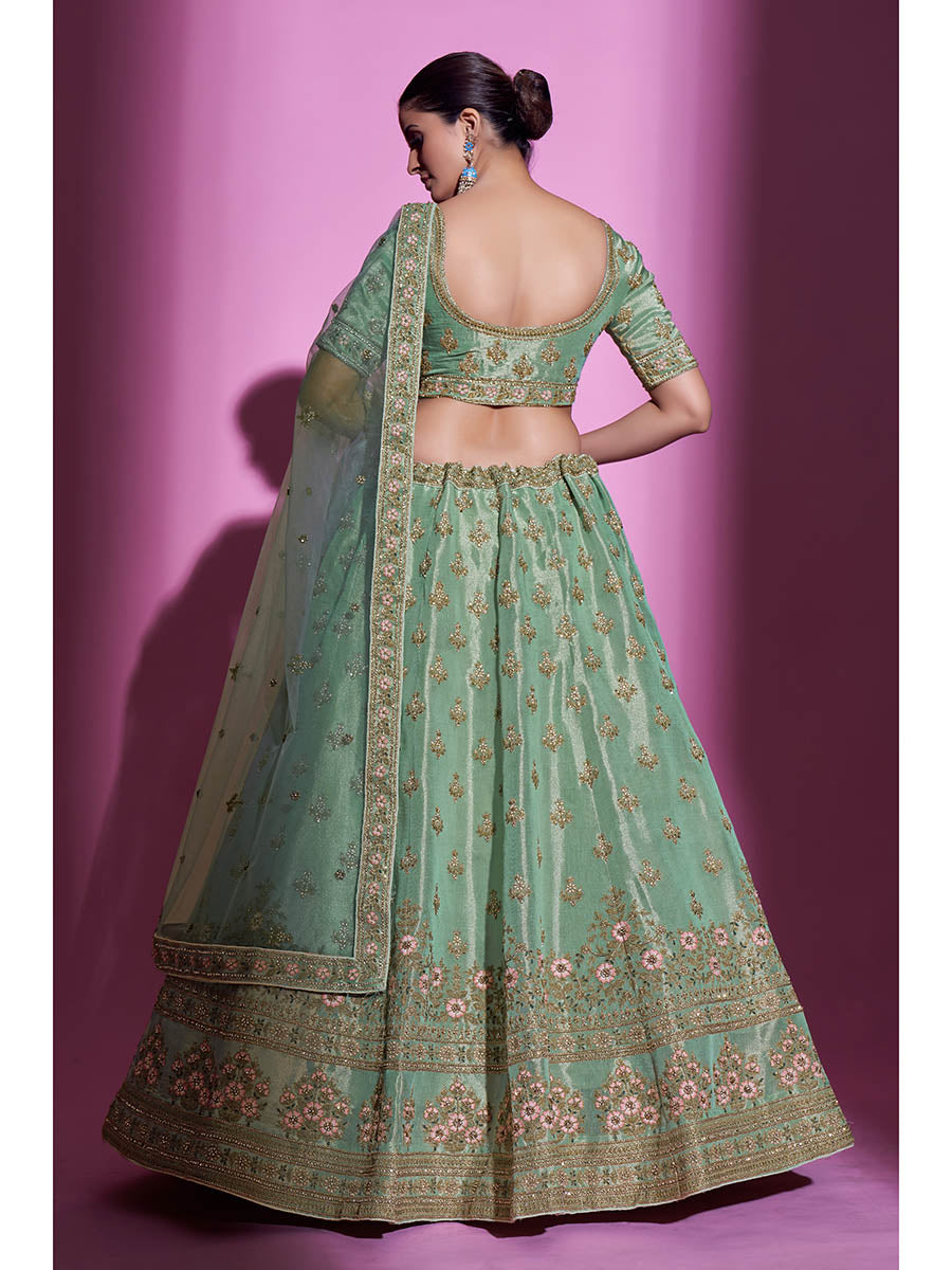 Myra Pista Green Gota Silk Embroidered Designer Lehenga Choli | Grocsy