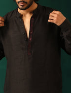 trueBrowns Men's Black Silk Co-ord Set Stitch Detail | Grocsy