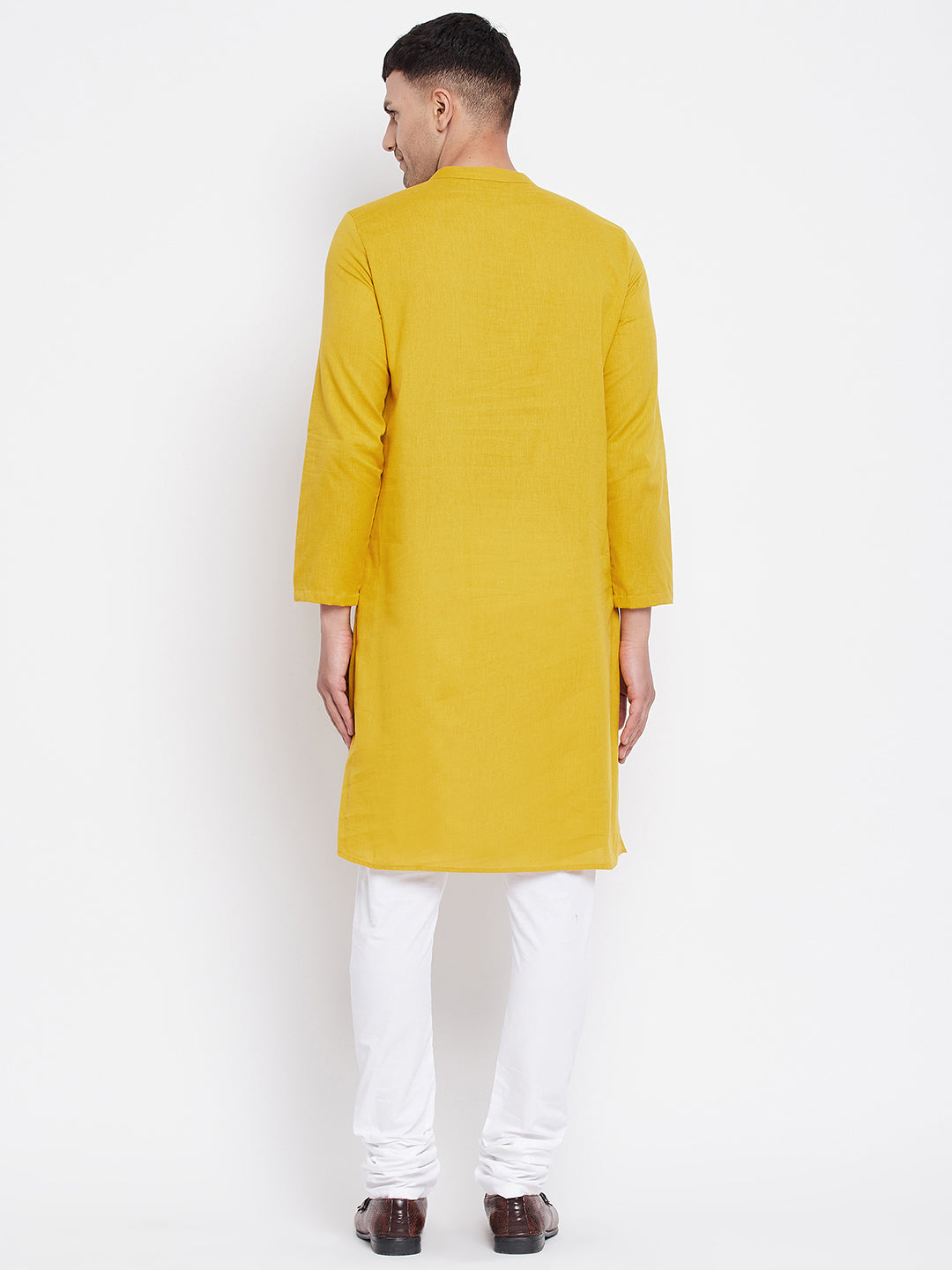 Even Apparels Yellow Pure Cotton Kurta With Band Collar | Grocsy
