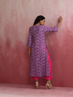 trueBrowns Purple Muslin Silk Printed Kurta Set | Grocsy