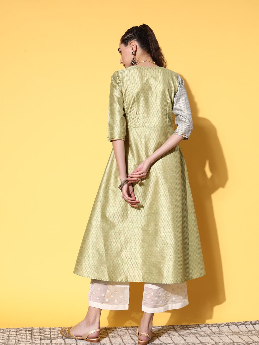 Ahalyaa Women Green Art Silk Fluid Tie-Up Kurta | Grocsy