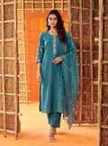 Anaita Teal Readymade Suit with Embroidery Work | Grocsy
