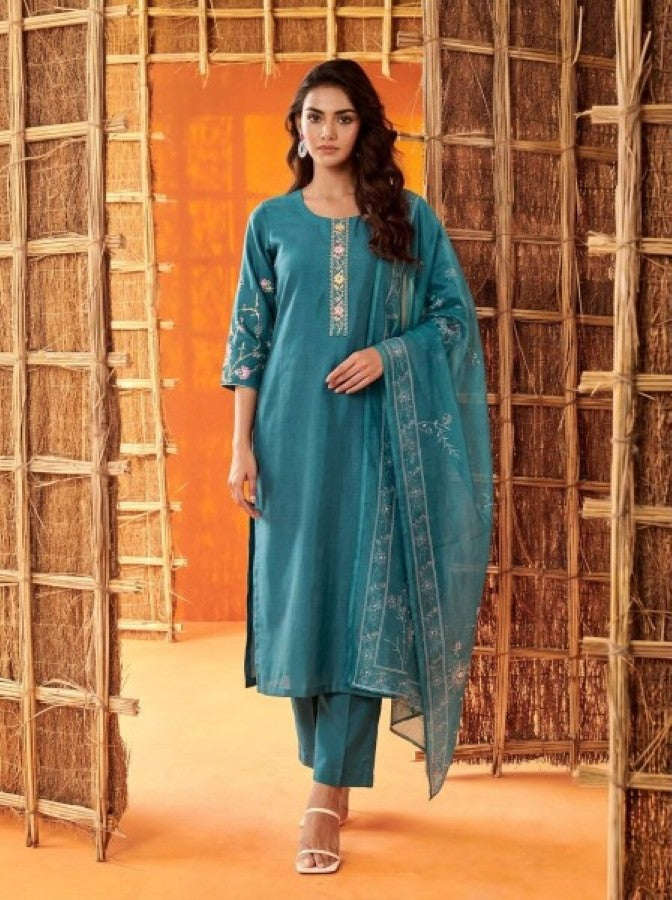 Anaita Teal Readymade Suit with Embroidery Work | Grocsy