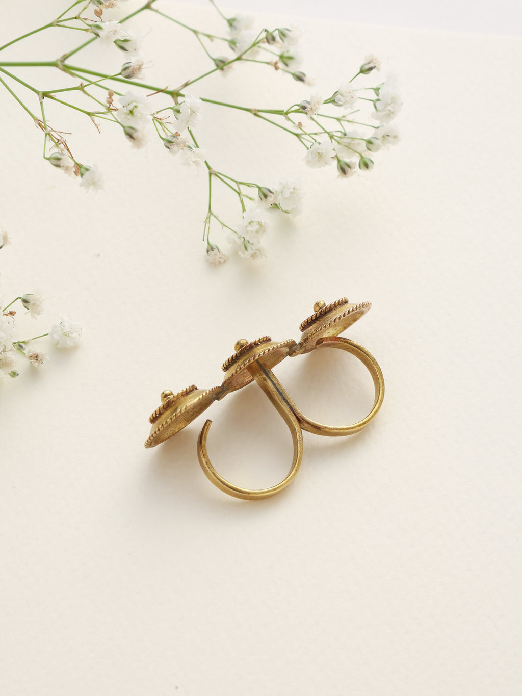 trueBrowns Brass Textured Two-Finger Ring | Grocsy