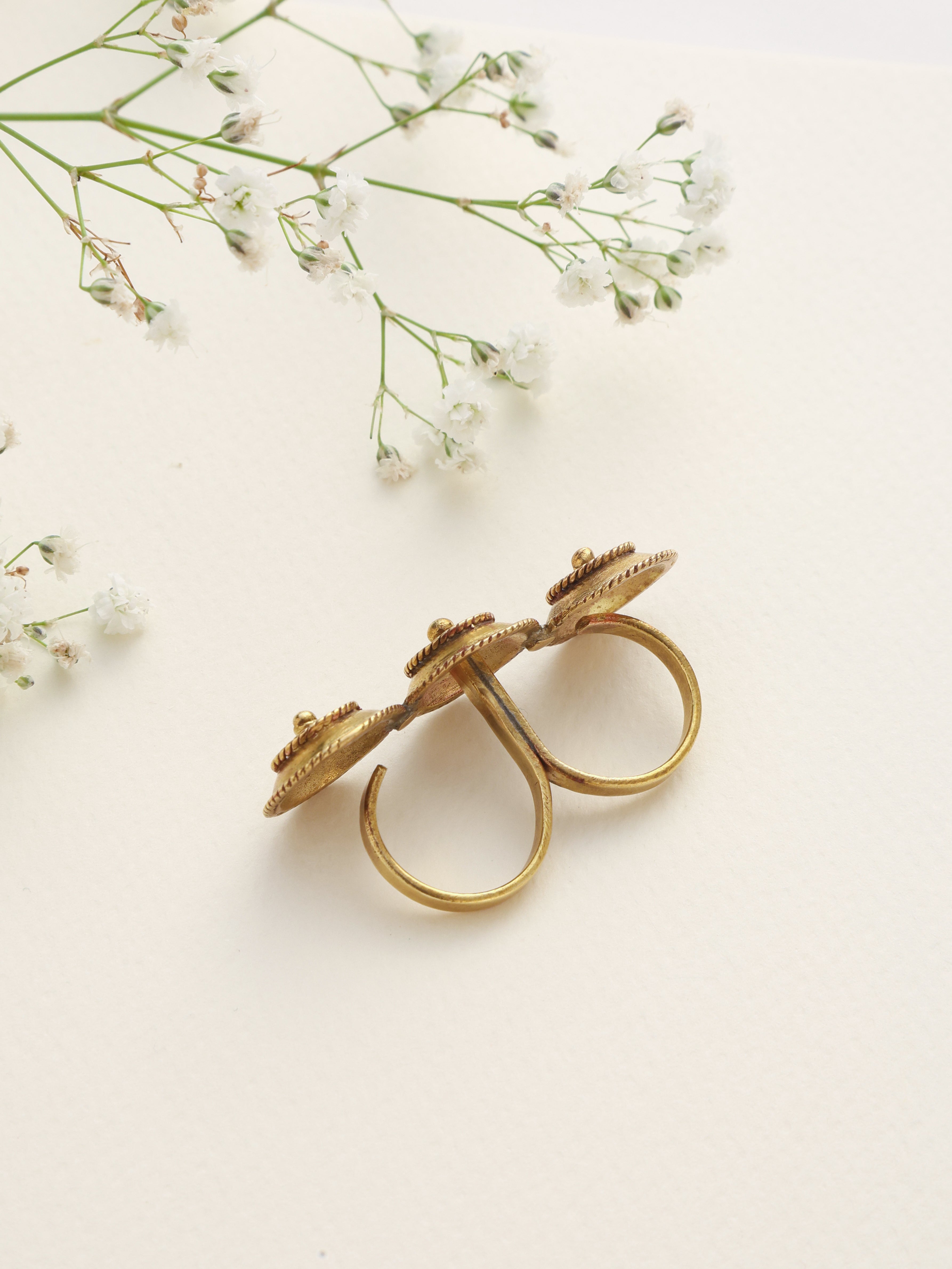 trueBrowns Brass Textured Two-Finger Ring | Grocsy