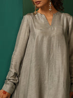 trueBrowns Grey Silk Flared Co-ord Set | Grocsy