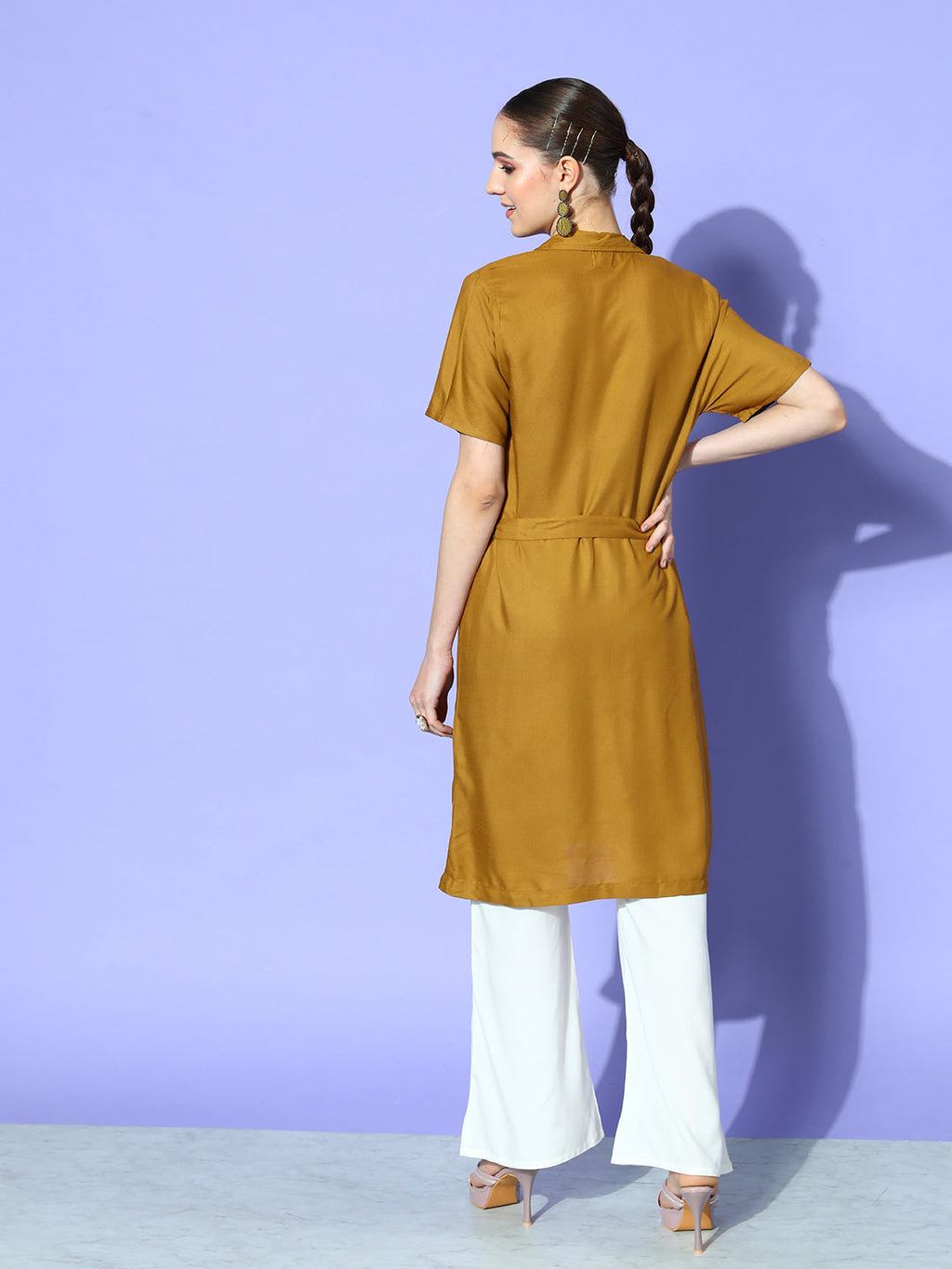 InWeave Women's Camel Brown Cream Naroow Pant Coord Set | Grocsy