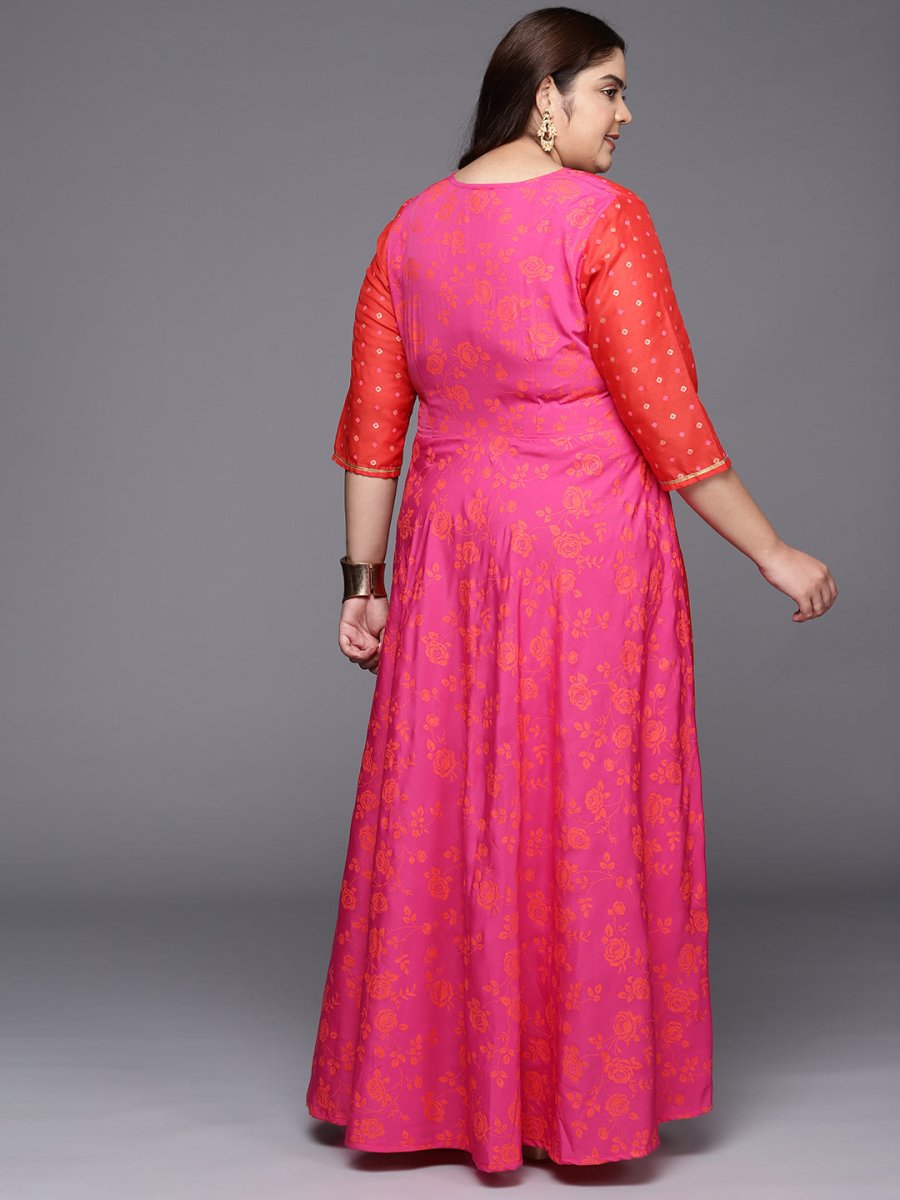 Ahalyaa Plus Size V-neck Maxi Ethnic Dress | Grocsy
