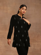 trueBrowns Black Velvet Embroidered Relaxed Co-ord Set | Grocsy