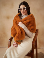 InWeave Women's Carrot Orange Long Faux Fur Cape | Grocsy