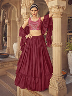 Myra Maroon Chinon & Art SIlk Embroidered Designer Lehenga Choli | Grocsy