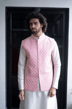 Light Pink Designer Men's Nehru Jacket by Hilo Design | Grocsy