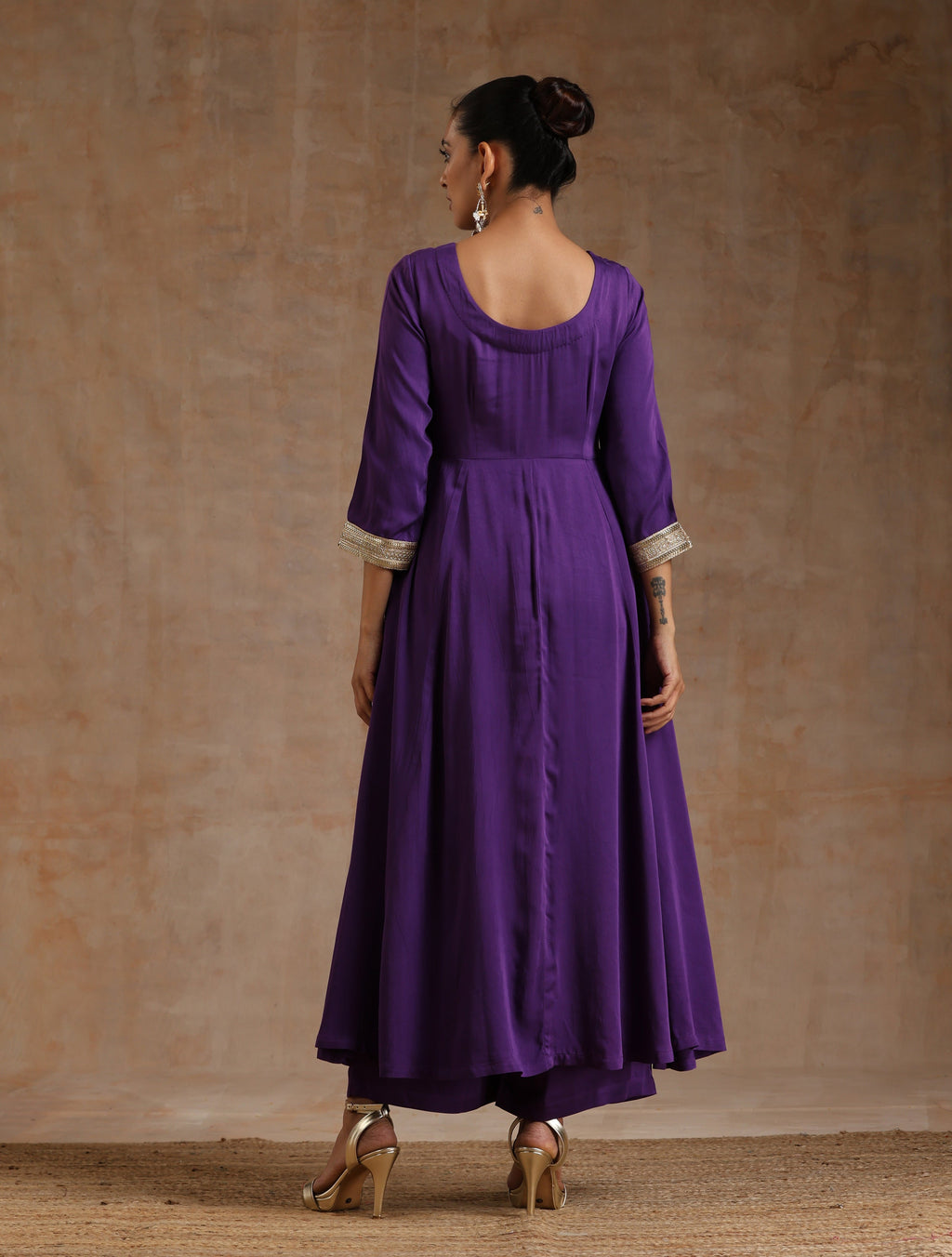 trueBrowns Violet Modal Satin Anarkali Set | Grocsy