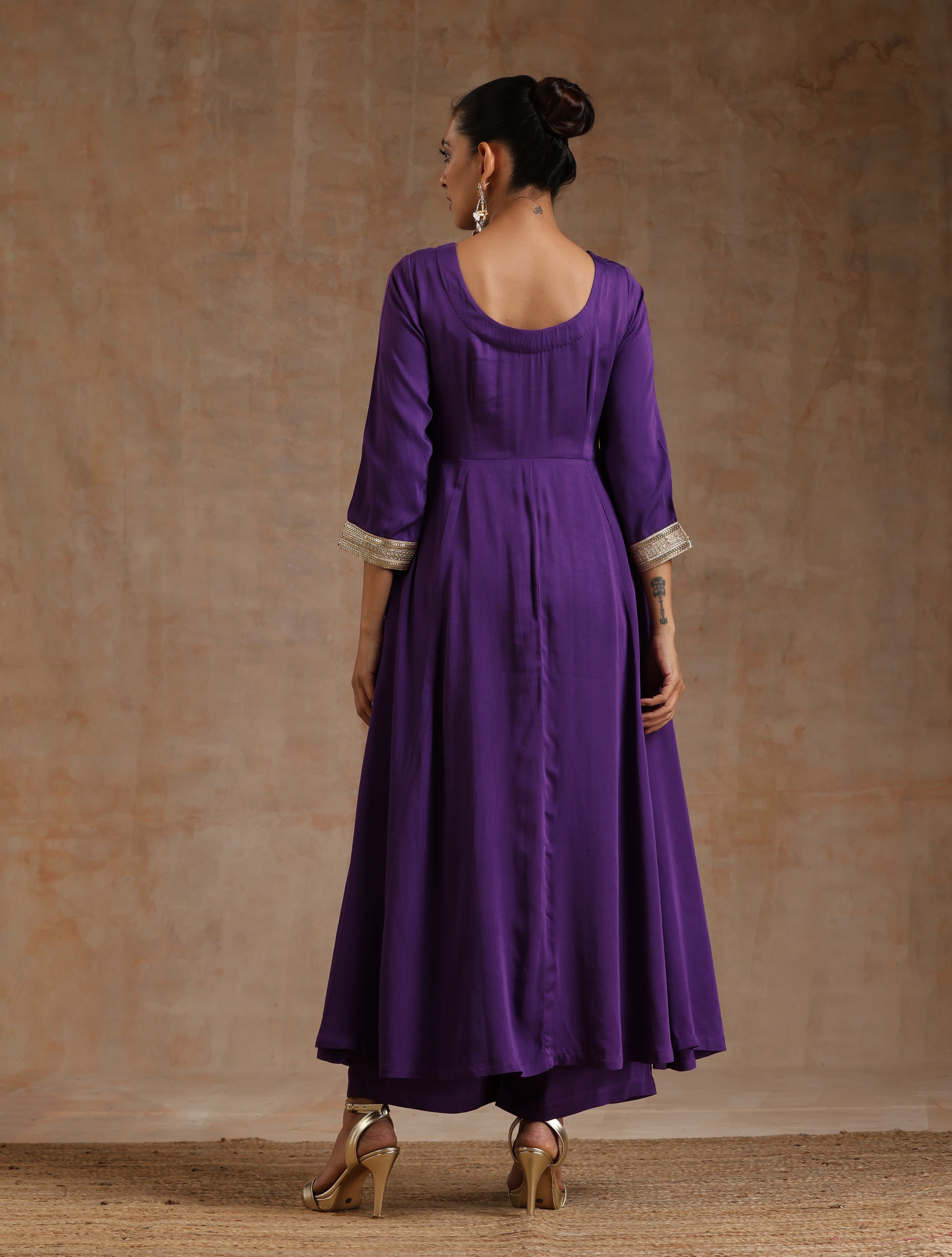 trueBrowns Violet Modal Satin Anarkali Set | Grocsy
