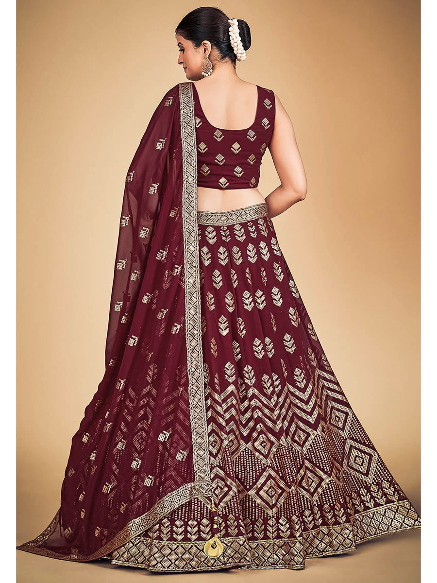 Myra Maroon Georgette Real Georgette Lehenga Choli | Grocsy