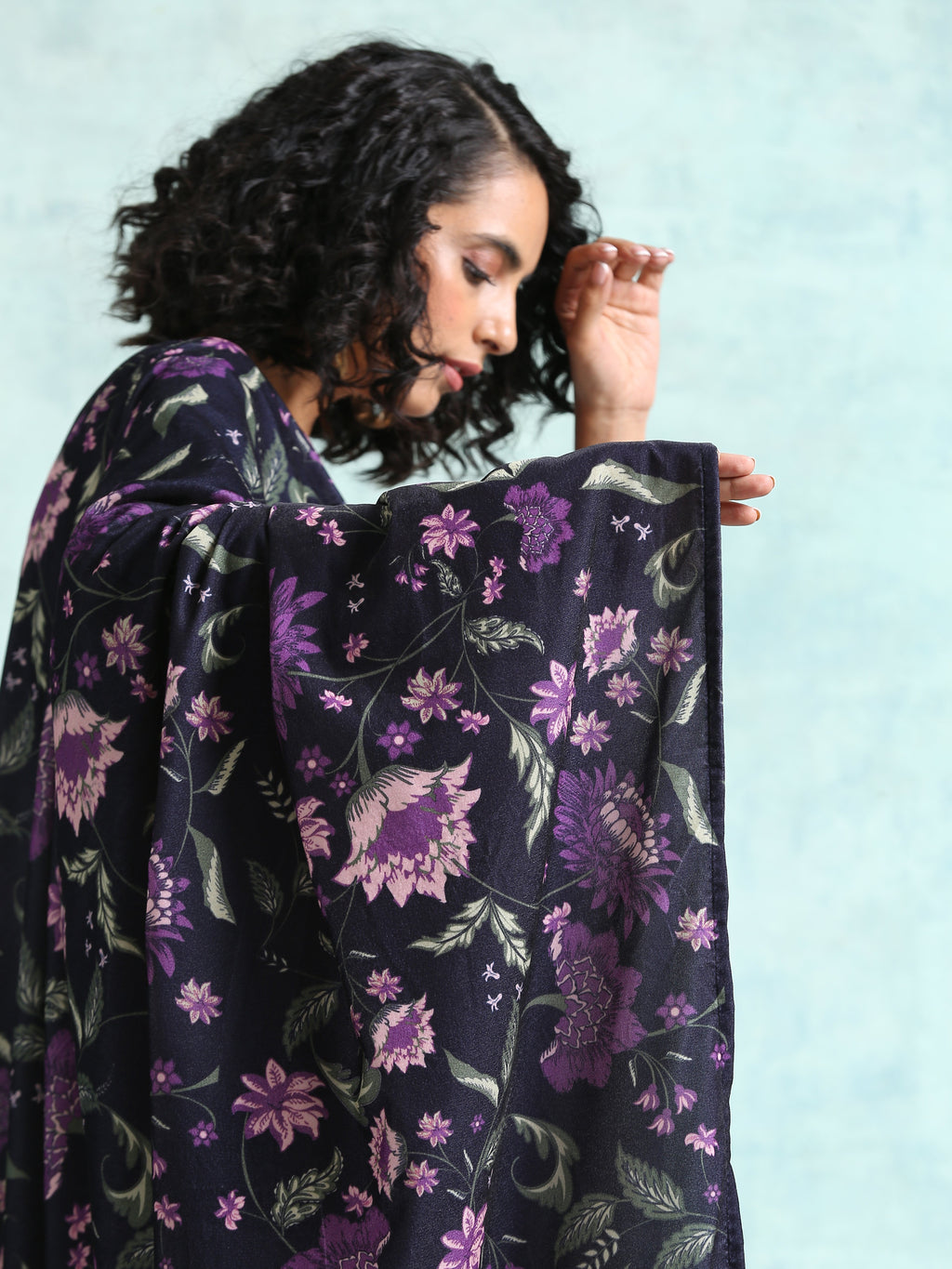 trueBrowns Black Printed Velvet Shawl | Grocsy